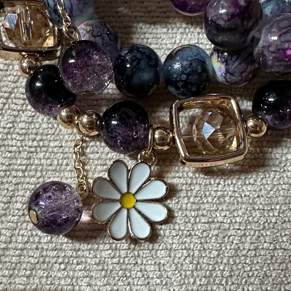 Bracelet Glass Purple and Gold Beaded Bracelet Set Of (4) - Picture 5 of 8